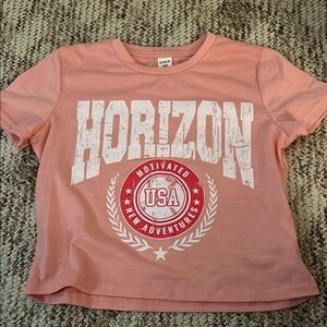 SHEIN Pink Short Sleeve Tee with Horizon Graphic